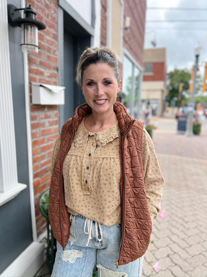 Polar Collar Zip Front Quilted Vest