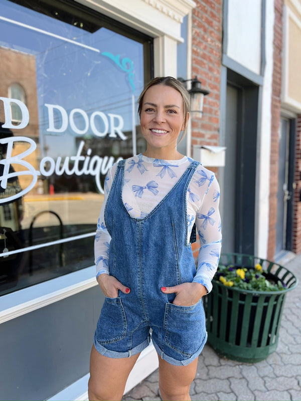Mineral Washed Denim Romper with Pockets