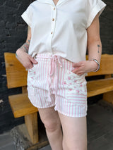 Pink Floral Striped Shorts
