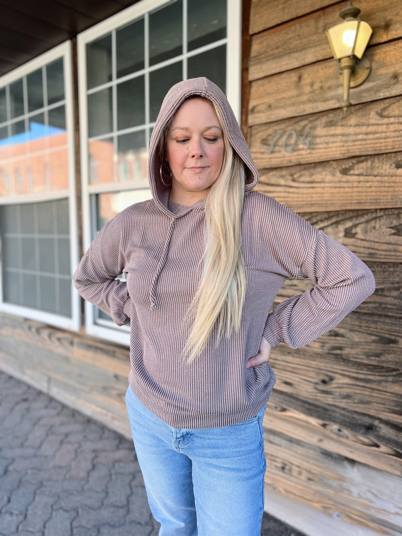 Textured Drawstring Hoodie Top