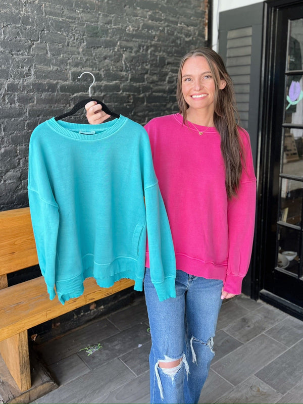 Hi-Low Hem Pullover with Front Pocket