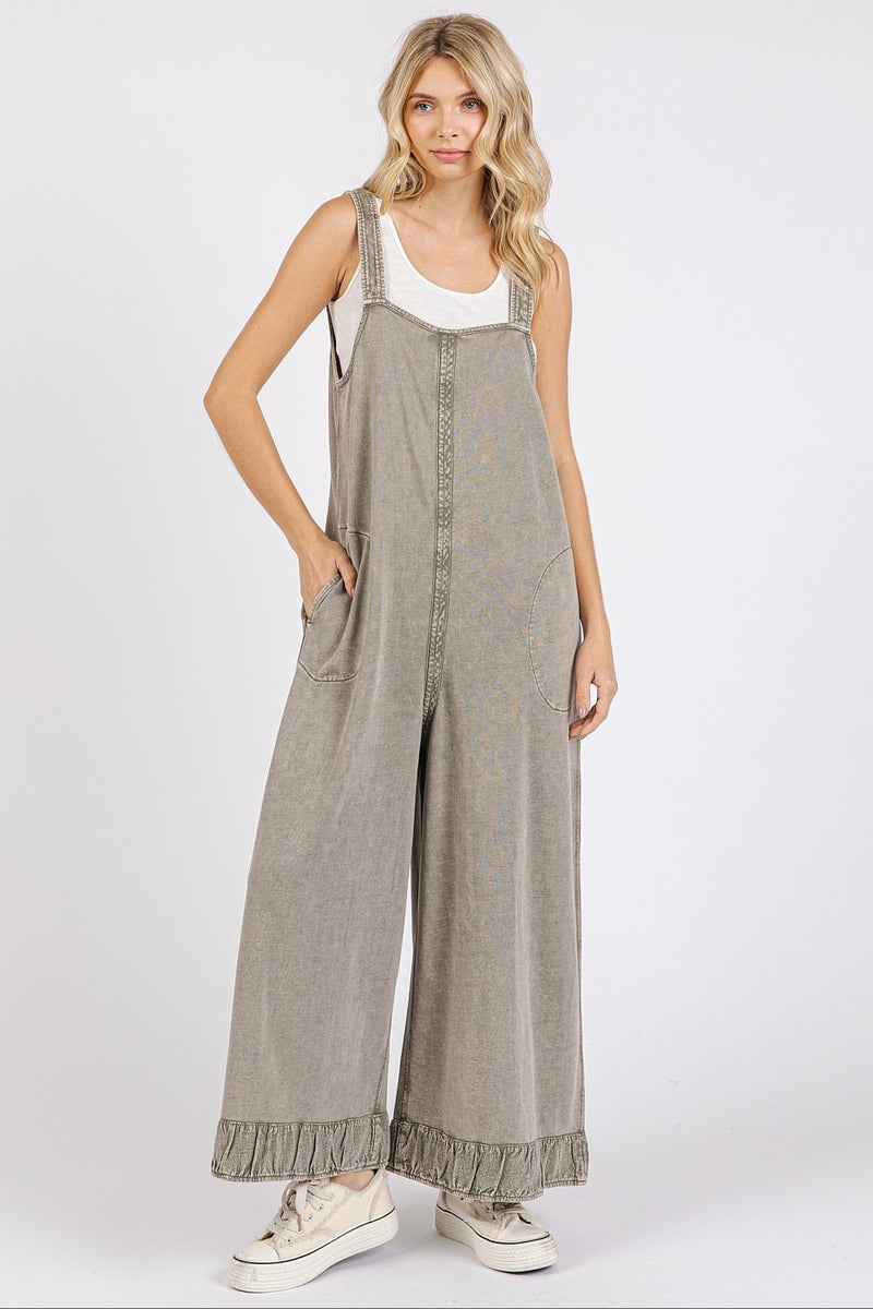 Moss Green Wide Leg Ankle Detail Overalls