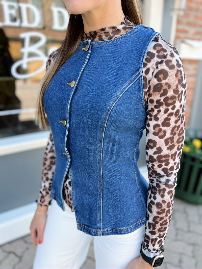 Leopard Printed Mesh Long Sleeve Top