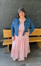 Curvy Plaid Smocked Ruffle Strap Midi Dress
