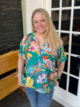 Paisley Print V Neck Top