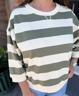 Olive V-Notched Bold Striped Top