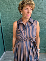 Navy and Brown Stripe Sleeveless Dress
