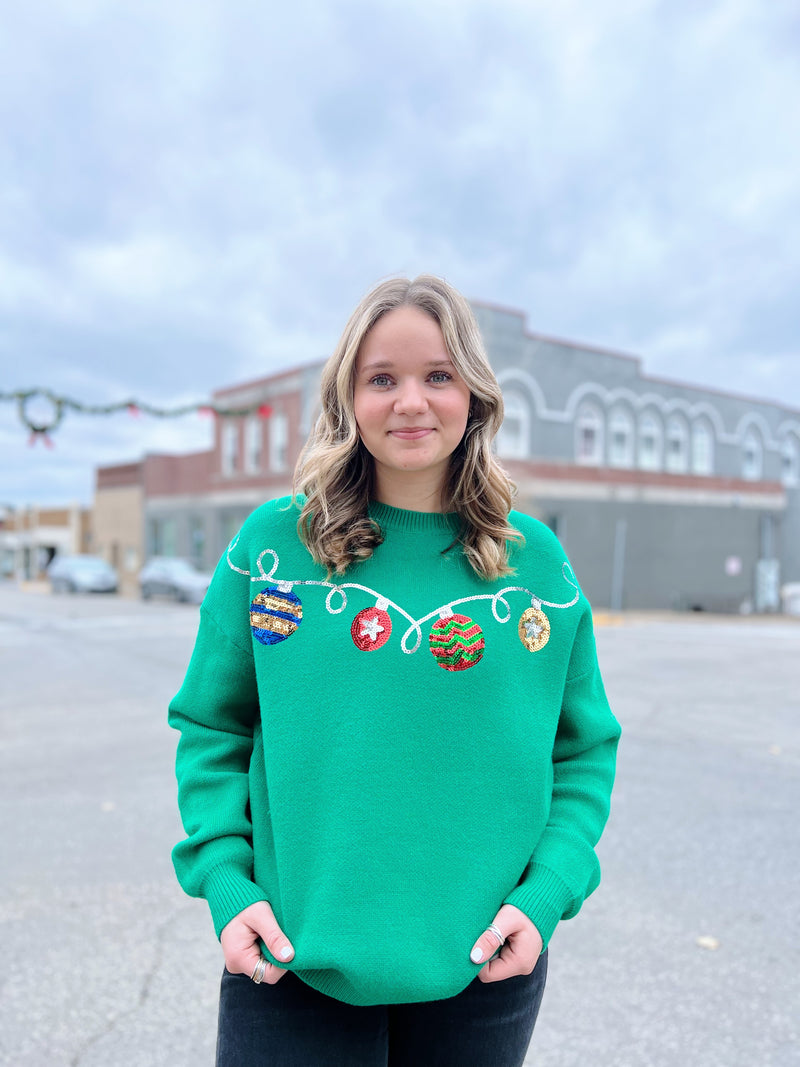 Green Sequin Ornament Sweater