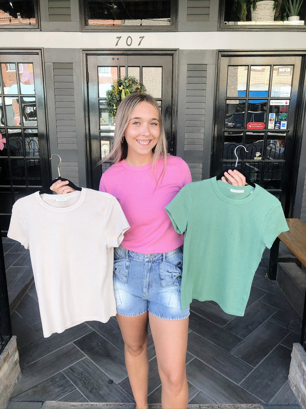 Round Neck Short Sleeve Basic Knit Top