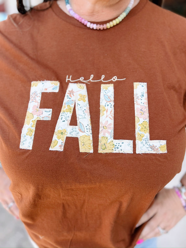 Brown Hello Fall Applique Tee