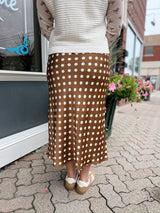 Brown Polkadot Midi Skirt