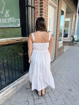 Pink & White Floral Stripe Dress with Buttons