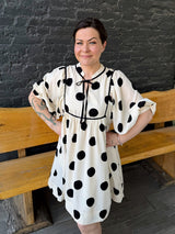 Cream 3/4 Sleeve Polka Dot Dress