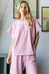 Soft Checkered Print Drawstring Pant W/ Pockets