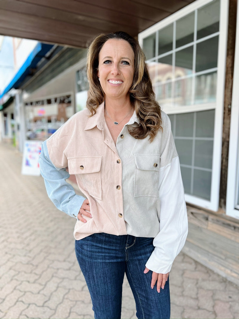 Sage colorblock shacket