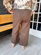 Curvy Brown Wide Leg Pants With Front Pockets