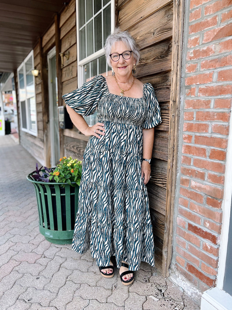 Teal Zebra Print Midi Dress