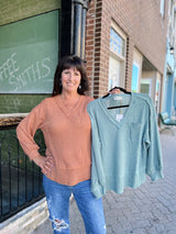Basic Waffleknit Pocket Top
