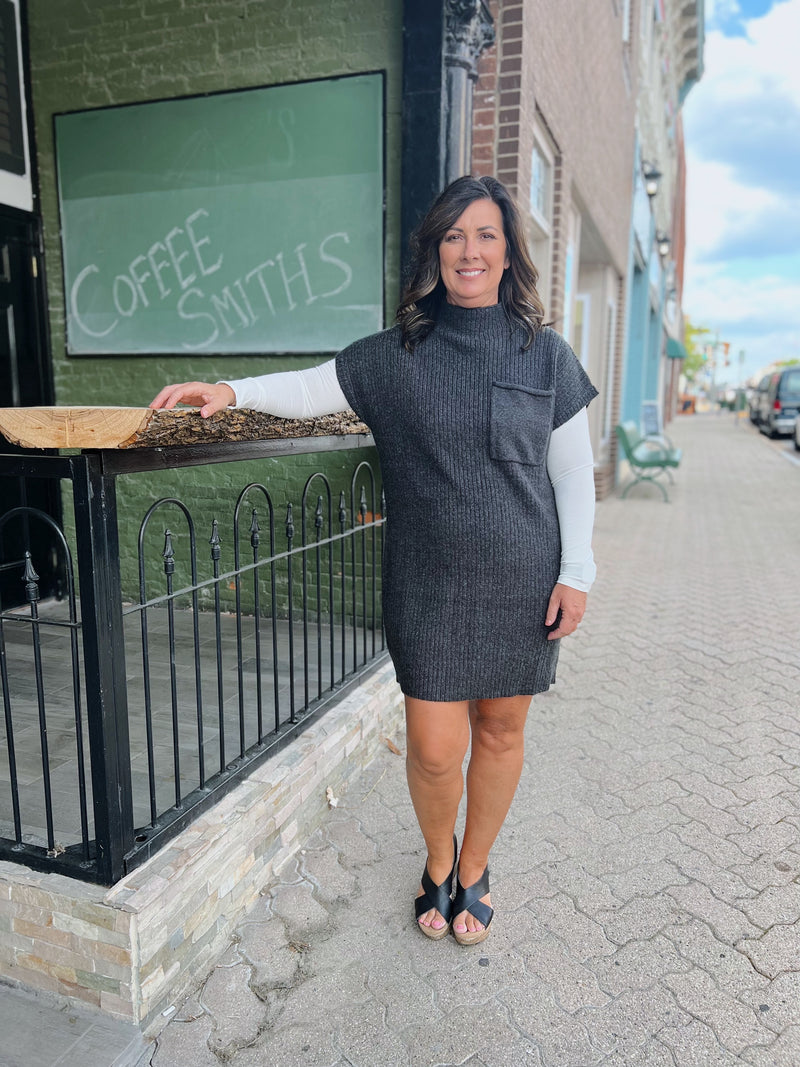 Black Wool Mock Neck Sweater Dress
