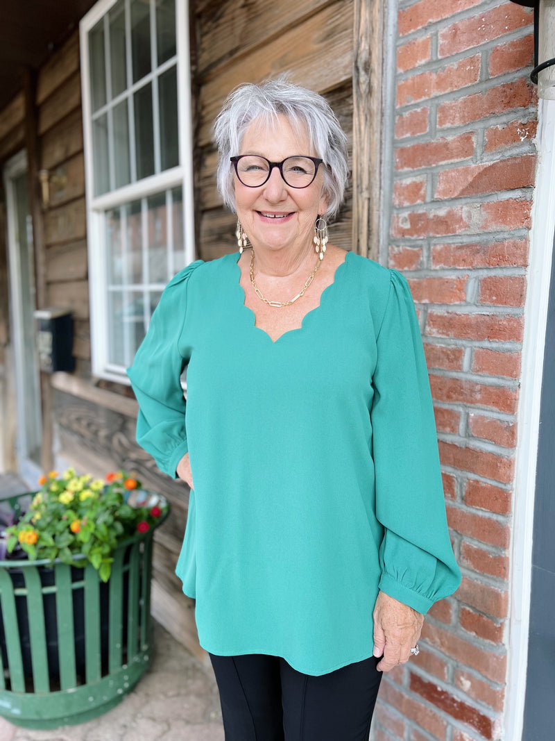 Dressy Scalloped Long Sleeve Top