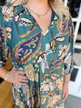 Curvy Boho Paisley Tiered Midi Dress