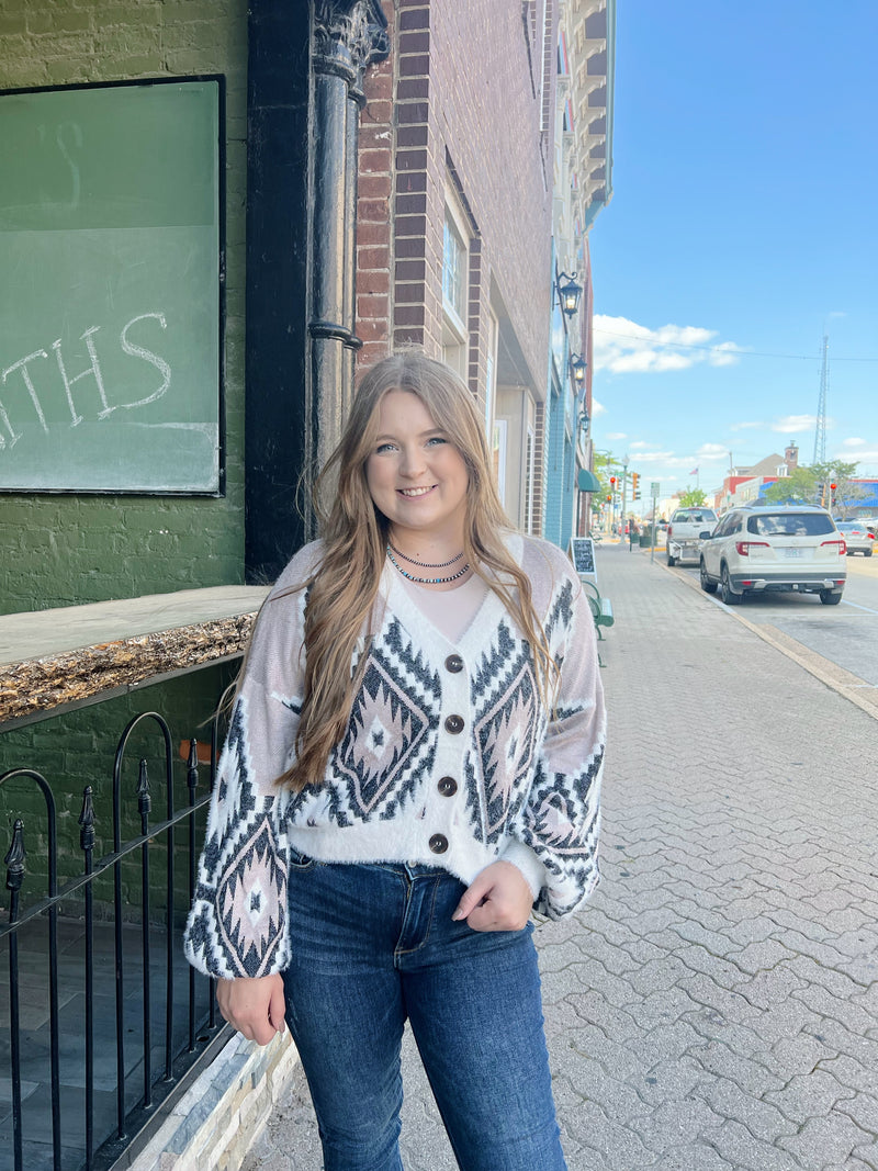 Aztec Cropped Button Cardigan