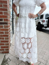 White Elastic Waist Scalloped Lace Skirt