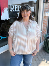 Curvy Striped Collared Oversized Top