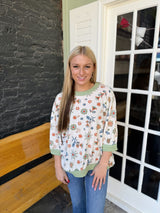 Sage Floral Waffle Knit Short Sleeve Top