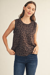 Leopard Smocked Edge Detail Tank Top