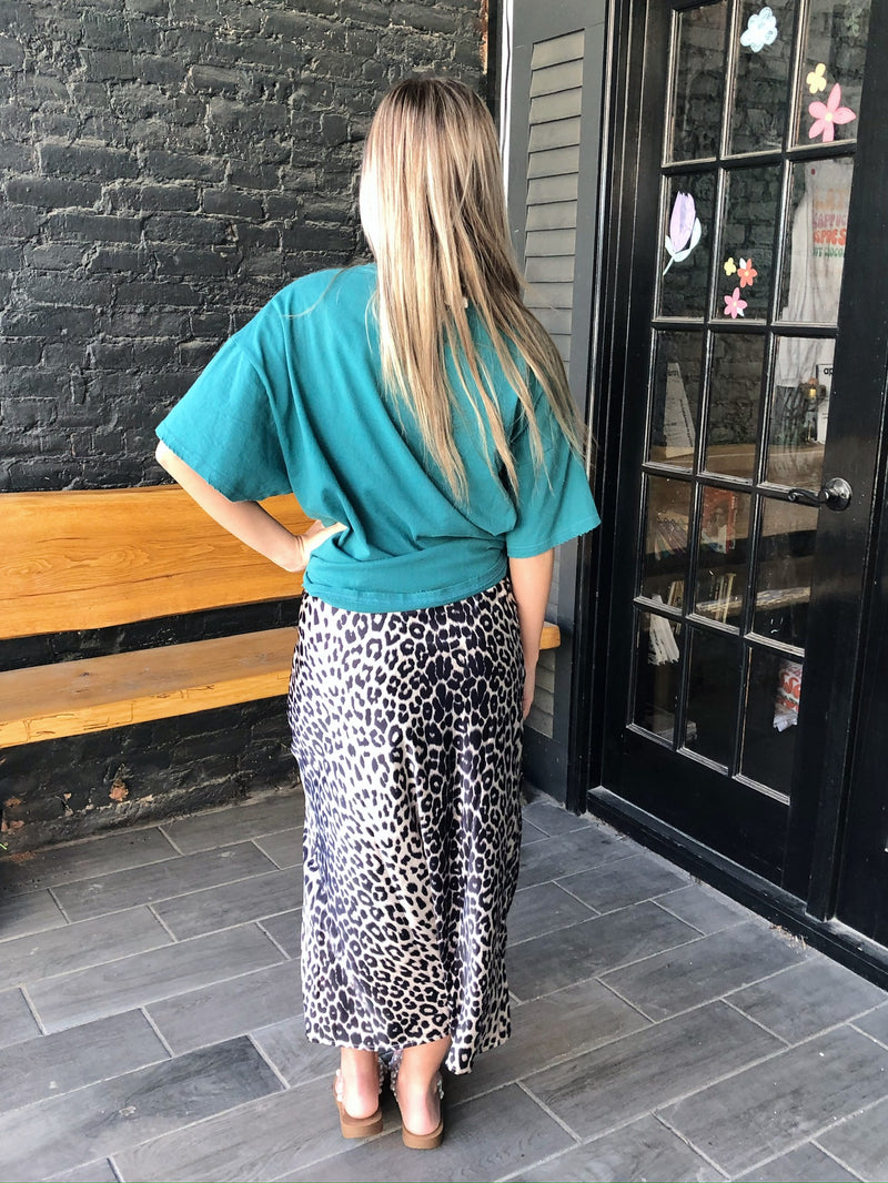 Leopard Print Silky Long Skirt with Zipper