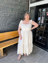 Curvy Cream Strawberry Print Ruffle Midi