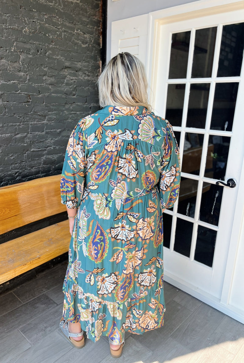 Curvy Boho Paisley Tiered Midi Dress