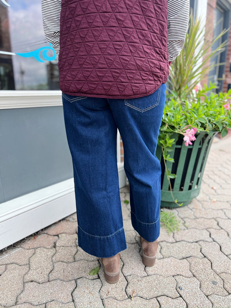 Dark Denim Cropped Wide Leg Jeans