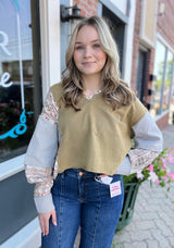 Olive Striped Floral Textured Collared Shirt