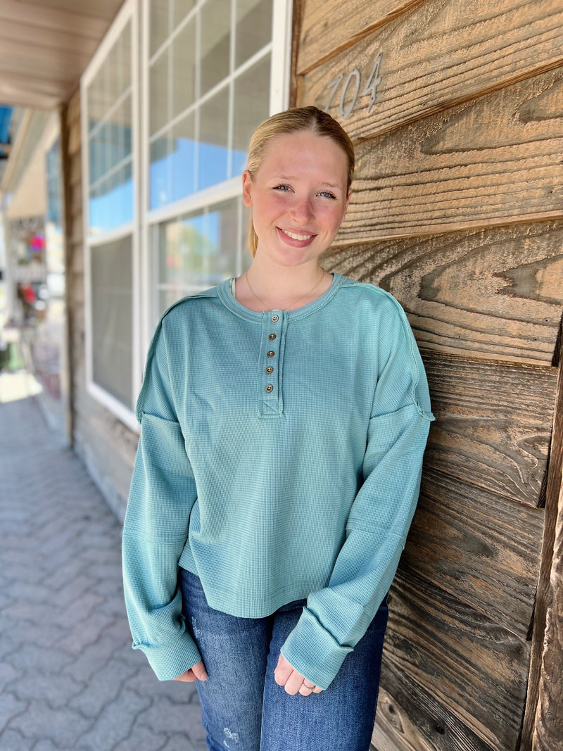 Sage Cropped Button Down Top