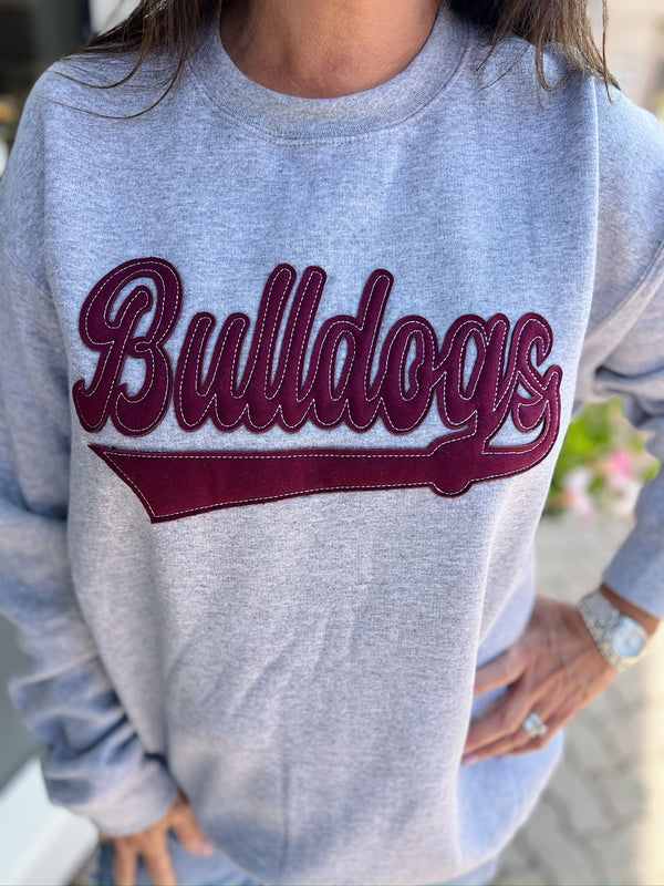 Gray Bulldog Maroon Stitched Logo Crewneck