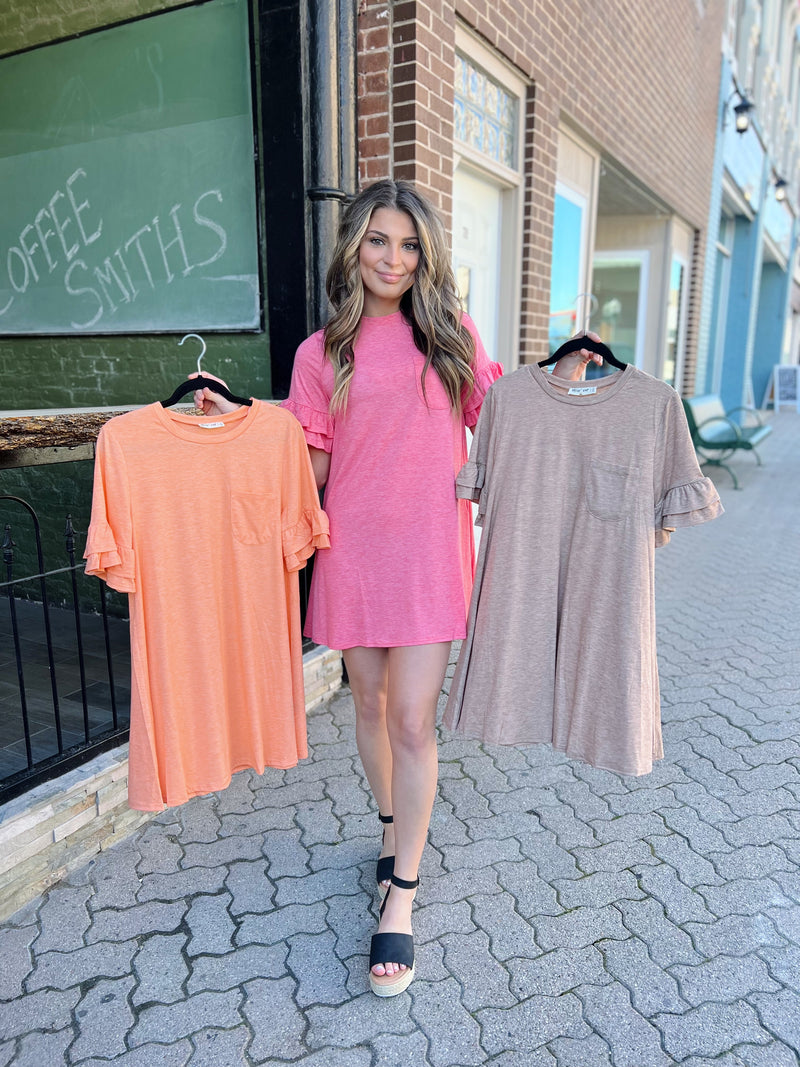 Basic Ruffle Sleeve Tee Dress