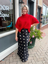 Red Mock Neck 3/4 Sleeve Sweater