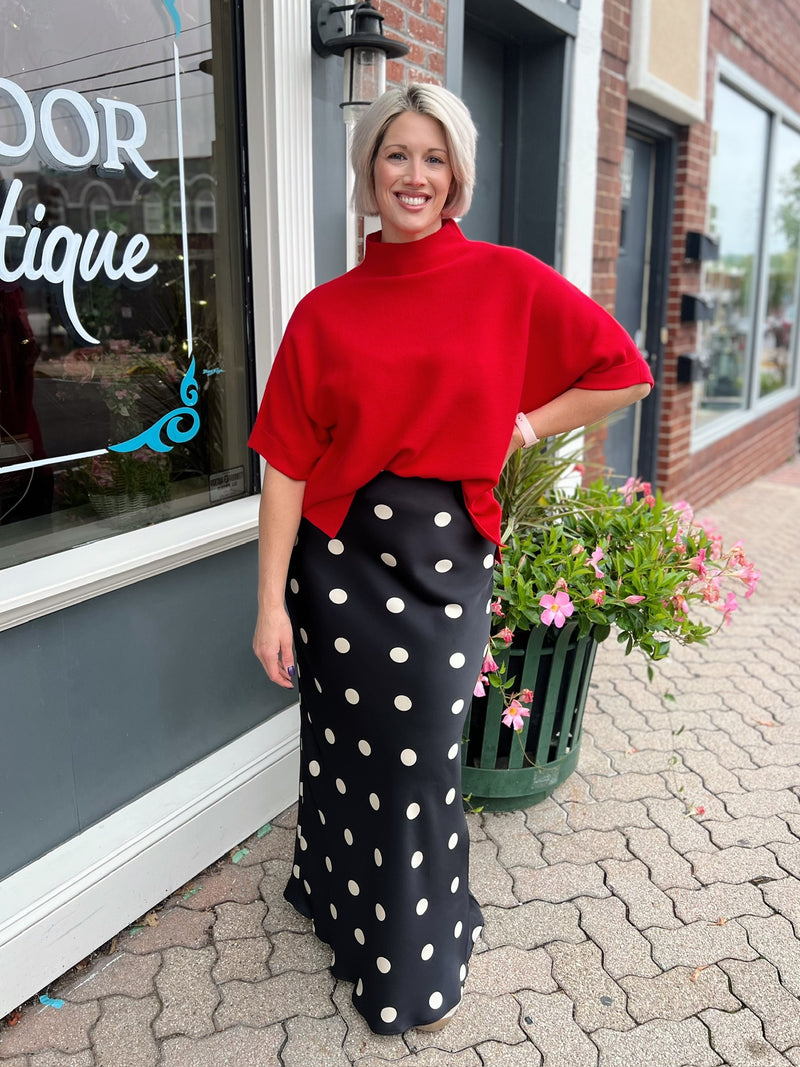 Red Mock Neck 3/4 Sleeve Sweater