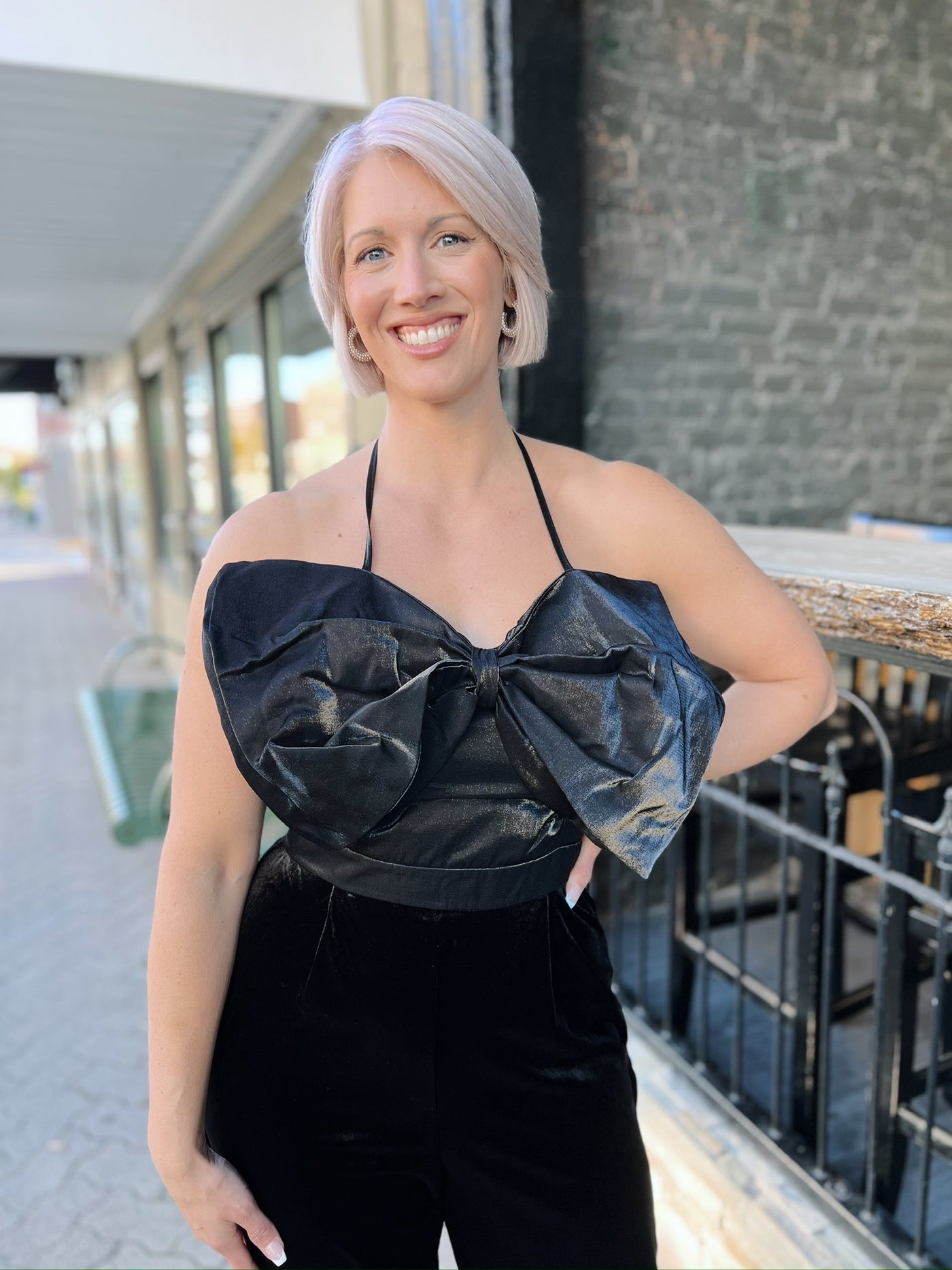 Black Velvet Halter Top with Tulle Bow Jumpsuit – Red Door Gifts