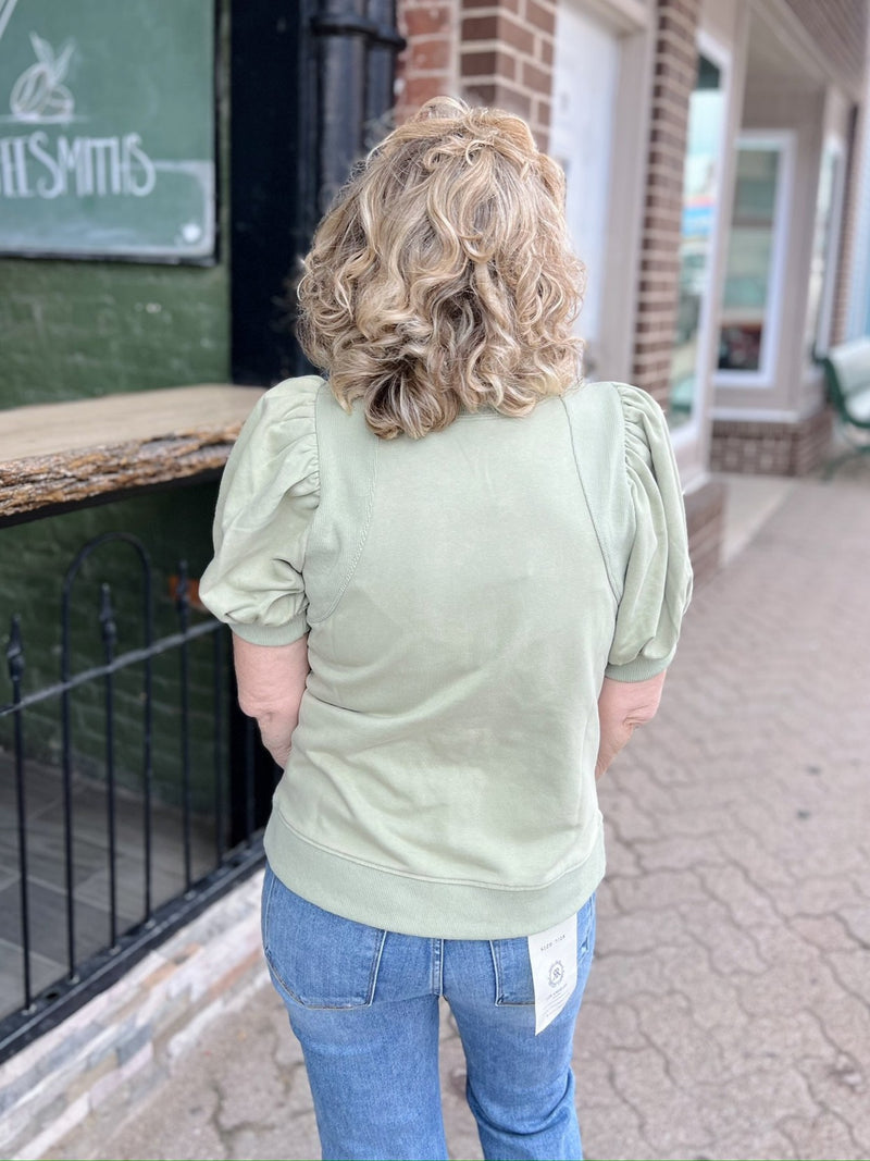 Sage Puff Short Sleeve Top