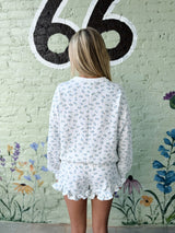 Ivory and Blue Floral and Bow Short Set
