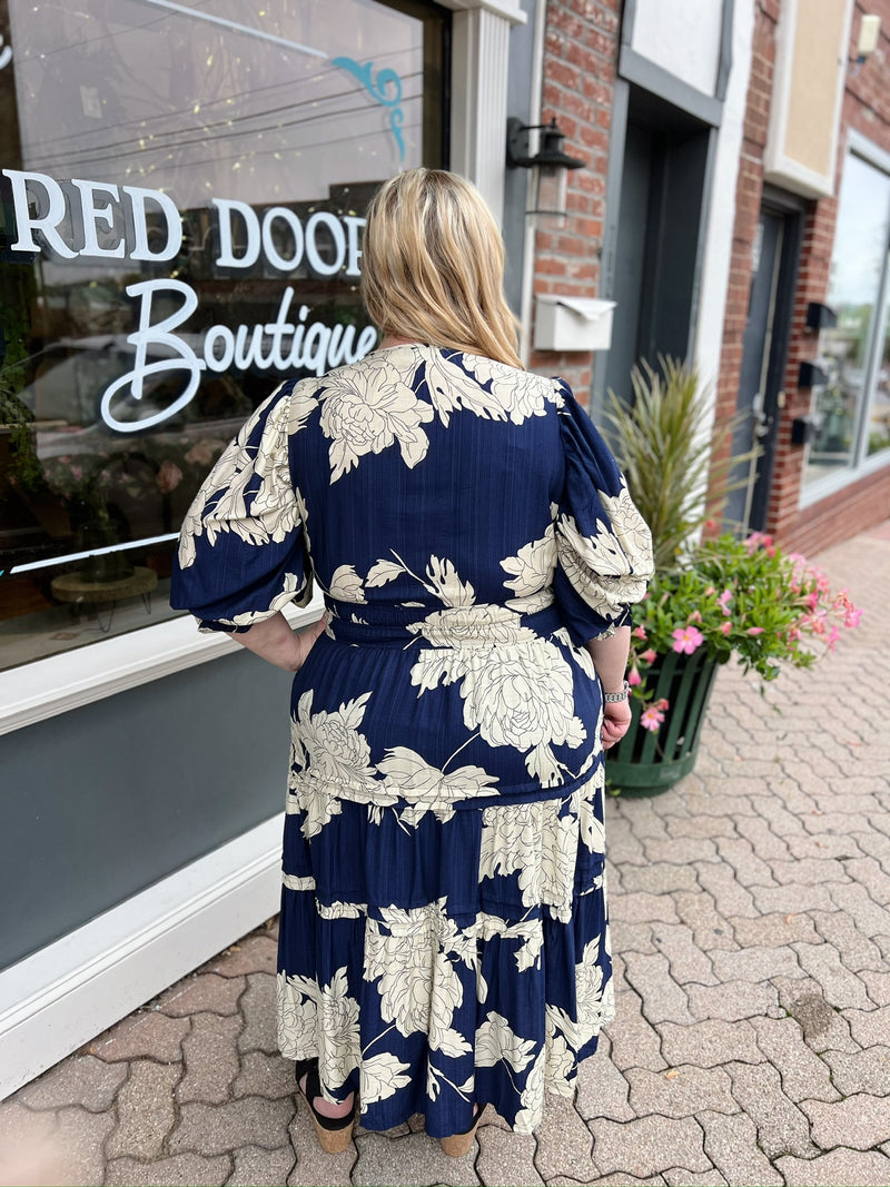 Curvy Navy Floral Midi Dress