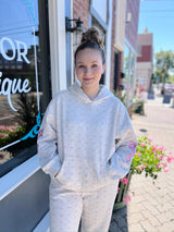 Ditzy Floral Hoodie Top With Embroidered Bows