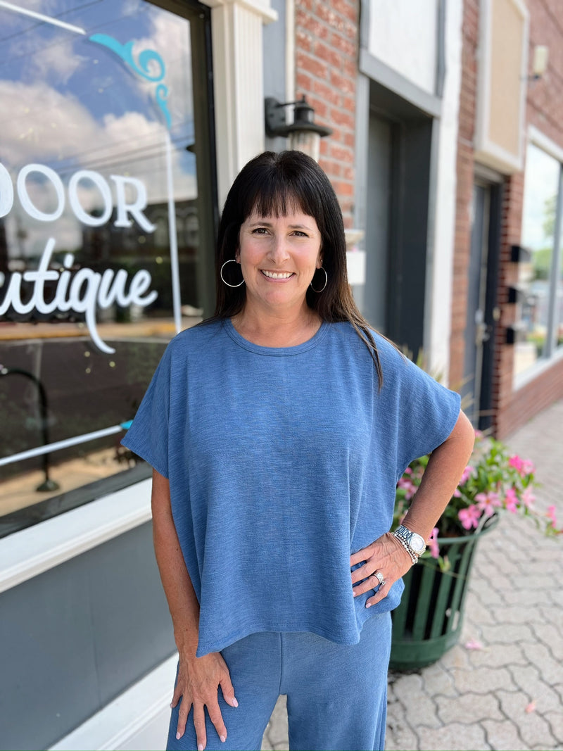 Textured Cotton Short Sleeve Top & Pant Set
