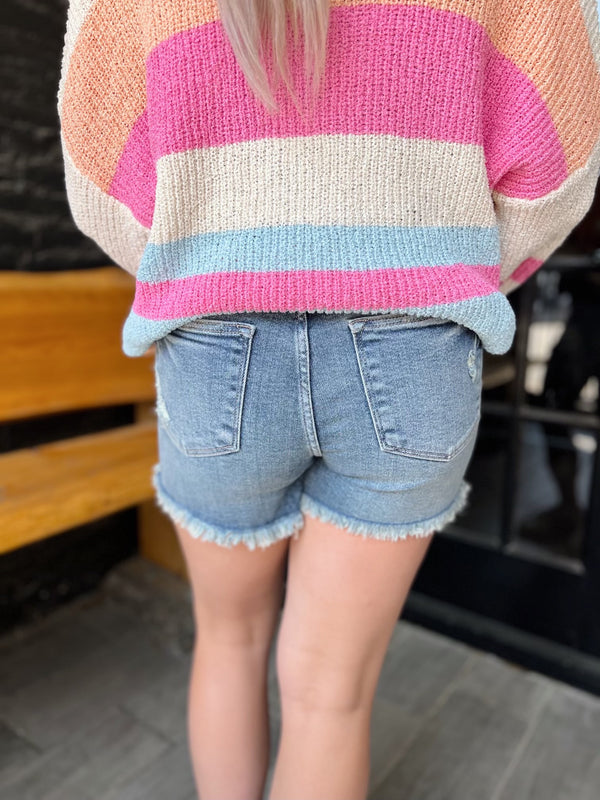 Maizey's Button Fly Hi-Lo Hem Shorts