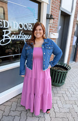 Curvy Square Neck Ruffled Sleeve Tiered Maxi Dress