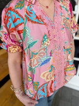 Pink Paisley Embroidered Top