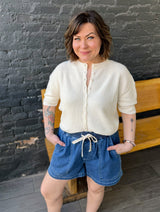 Ivory Ribbed Short Sleeve Cardigan